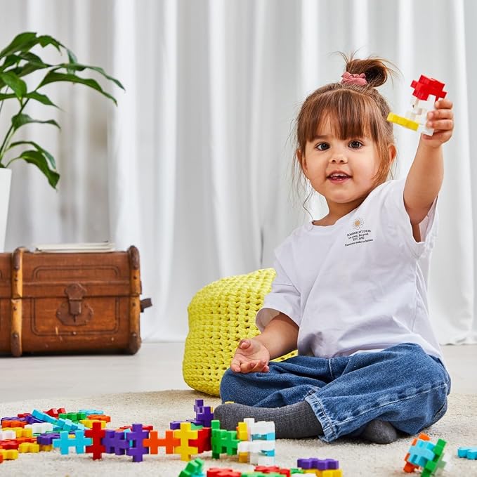 PLUS PLUS Big 100 Piece Rainbow Mix - Large Building Blocks for Toddlers | Quiet Stem Toys for Toddlers, Prek Classroom Essentials, Stem Bins for Classroom, Sensory Bins, Gifts for Girls & Boys