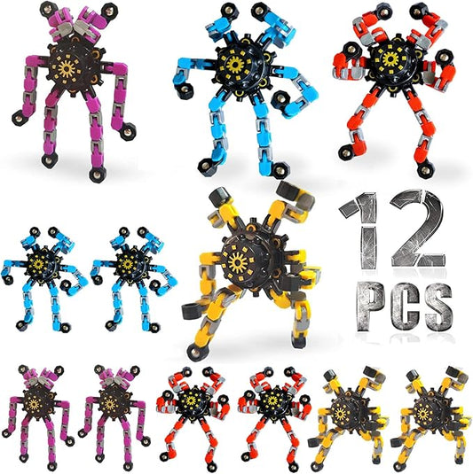 12 Pack Funny Sensory Fidget Toys,Deformable Chain DIY Robot Spinners Fingertip Stress Relief Gyro Toy Birthday Gifts Easter Basket Goodie Bag Stuffers Classroom Prizes Party Favors for Kids Adults