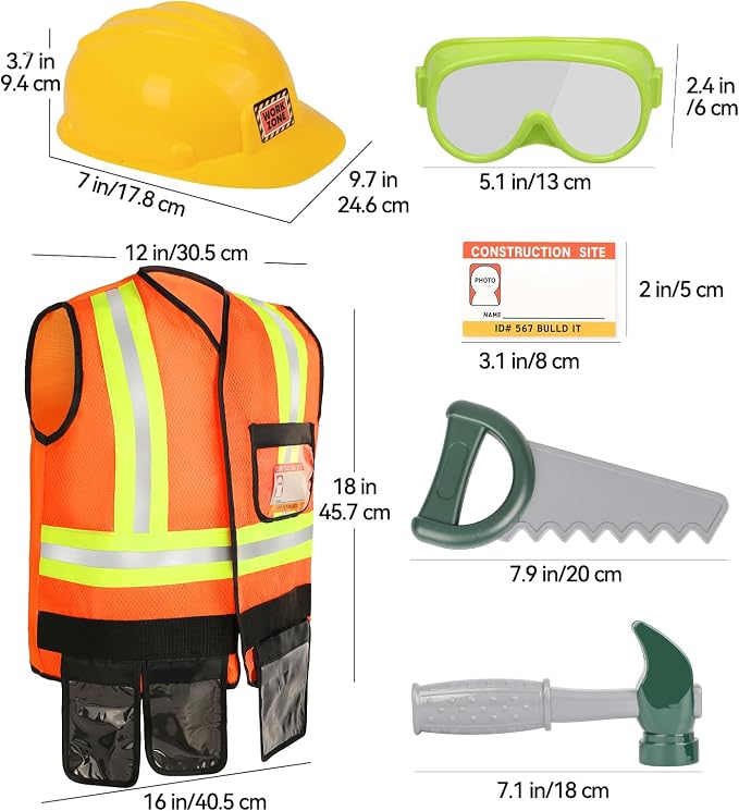 Liberry Kids Tool Set Pretend Toy for 3 4 5 Years Old with Costume | Breathable Fabric, Durable Helmet, Smooth Edges, Construction Worker Role Play, Halloween Birthday Gift for Boys Girls