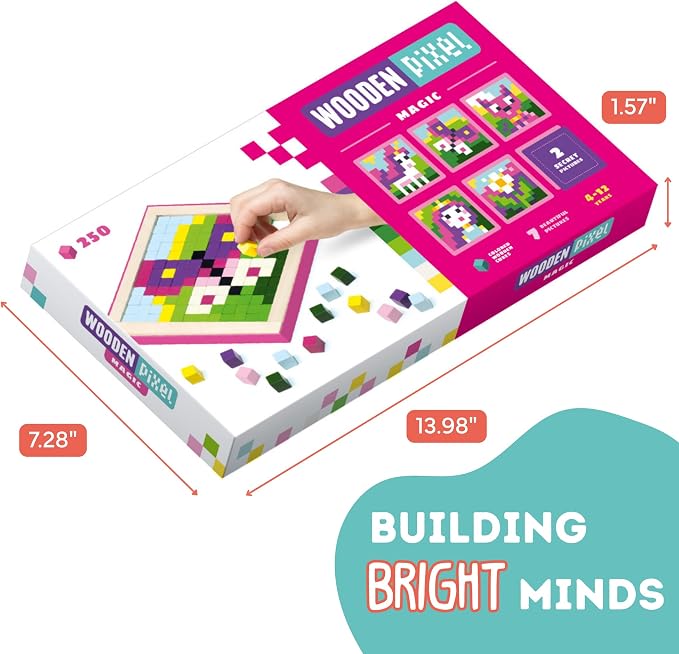 Mosaic Wooden Pixels – Montessori Puzzle for Toddlers – 250-Piece Wooden Puzzles for Toddlers– Educational Travel-Friendly Kids Puzzles Ages 2-4 – FSC Wood, German Water-Based Paints