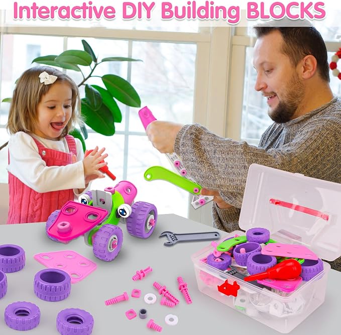 Tsomtto Educational STEM Toys for 4 5 6 7 8+ Year Old Girl Birthday Gifts | Pink Building Toys Stem Kits Activities for Kids Ages 4-8 5-7 8-10 Construction Toys for Girls 4-6 6-8 Creative Games