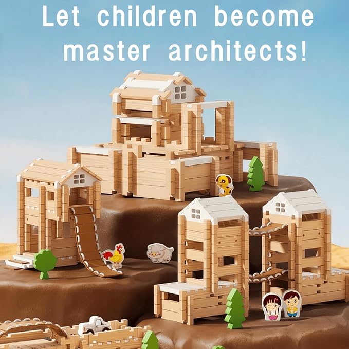 105Pcs Wooden Building Blocks Set, STEM Educational Toy for Kids 3-8