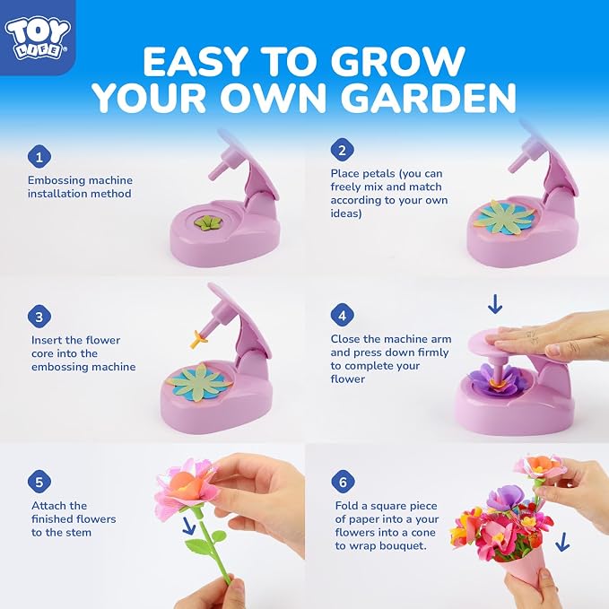 TOY Life DIY Flower Bouquet Craft Kit, Reusable Fabric, Ages 3-12 | Hands-on STEM activity, washable pieces, girls birthday gift idea
