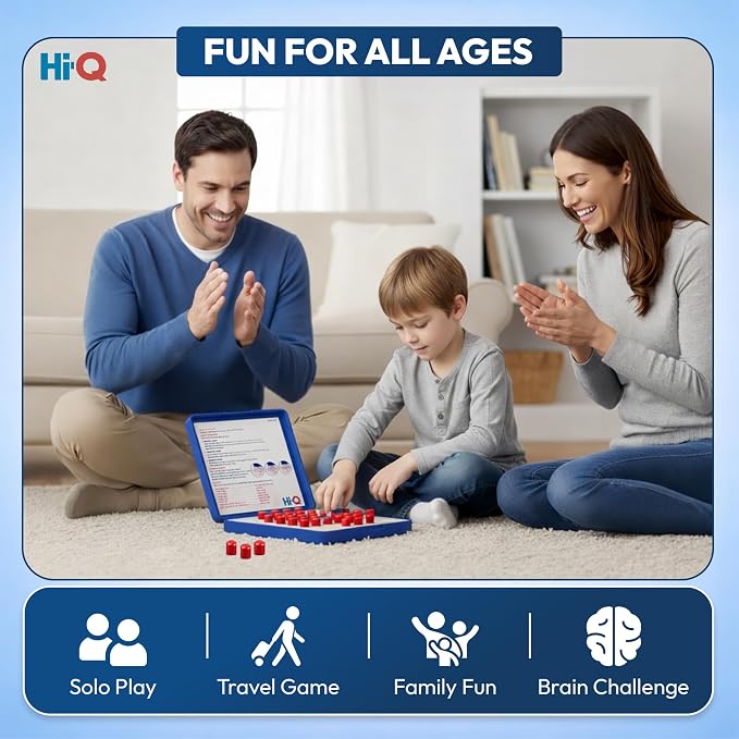 Original HI-Q Solitaire Game - Solitaire Board Game for Kids, Adults & Seniors, Solo 1-Player, Puzzle Strategy Problem Solving Game, Perfect Travel & College Board Game, Classic Hi-Q Peg Brain Teaser