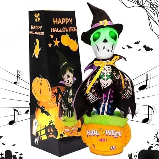 Emoin Halloween Skeleton Dancing Cactus Mimicking Toy, Talking Skull Cactus Toy Repeats What You Say,Singing Glowing Halloween Indoor&Outdoor Decorations | Talking Skull Cactus Repeats What You Say, Singing Glowing Indoor Outdoor Decorations