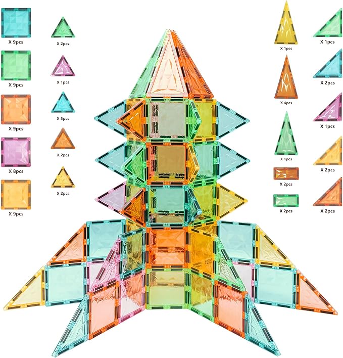 100-Piece Magnetic Tiles, STEM Building Blocks Construction Set | Encourages creativity, imaginative play, and early learning through hands-on exploration