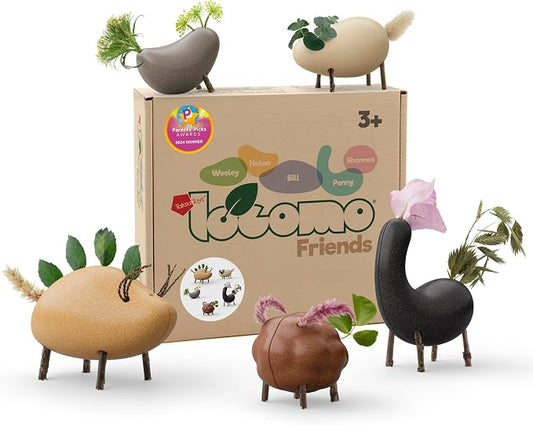 Locomo Friends II Waldorf Educational Outdoor Play Figures, Montessori Wooden Animal Toys for Kids 3 4 5 6 7+, Open-Ended Learning & Creativity, Nature Eco Toys, Gifts (Set of 5)