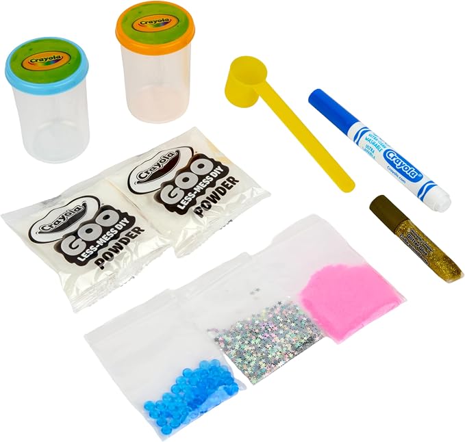 Crayola Satisfying Goo Making Kit, Slimy DIY Craft for Kids, Sensory Fidget Putty, Less Mess Activity, Includes Mix Pouches & Mix Ins, Gift for Kids, 6+