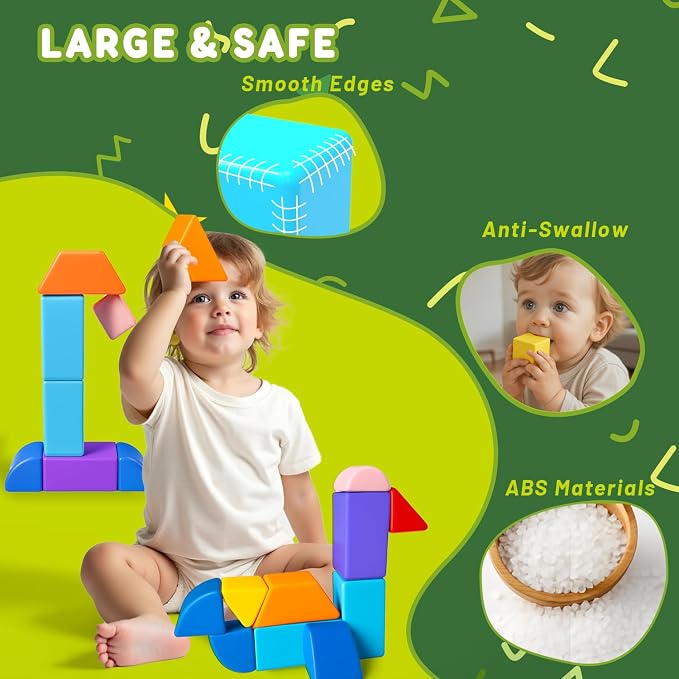 Pairez Toys Large Magnetic Building Blocks for Kids, 14pcs Magnet Toys | Toddlers Building Blocks in 7 Shapes & 7 Colors, 1.65in Large Magnetic Cubes, Preschool Learning Toy for Boys & Girls Ages 3+