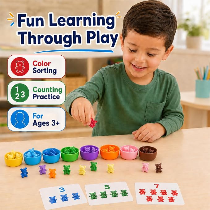 XINHUIDALSQ 180 Pcs Counting Bears, 0.62'' 9 Colors Rainbow Counting Mini Bears, Plastic Sorting Bear Counters Math Manipulatives for Ages 3+ Kids, Back to School Supplies