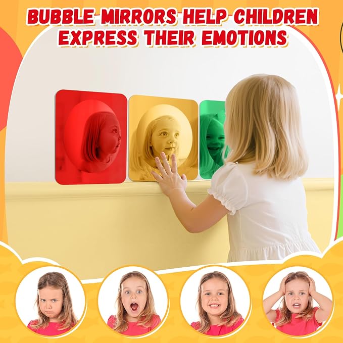 Geiserailie 3 Pcs Sensory Wall Bubble Mirrors, 6 x 6 Inch, CPC Certified | Colorful Acrylic Convex Mirrors, Sensory Room Must Haves, Classroom Learning Tool, Calming Corner, Preschool Activity