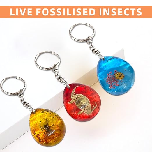 8 pcs Insect Amber Fossils, BOSOIRSOU Amber Fossil Pendants, Different Insect Specimen, Bug Preserved in Resin, Kids Educational Toy and Scientific Amber Collections-Fixed Patterns