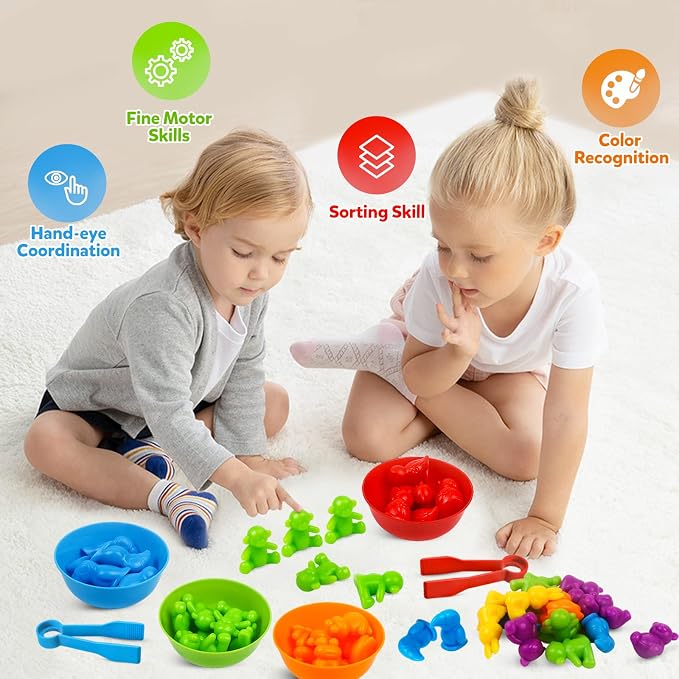 Counting Animal Matching Games Color Sorting Toys with Bowls Preschool Learning Activities for Math Educational Sensory Training Montessori Toy Easter Gifts for Toddlers Kids Boys Girls Ages 3 4 5 6