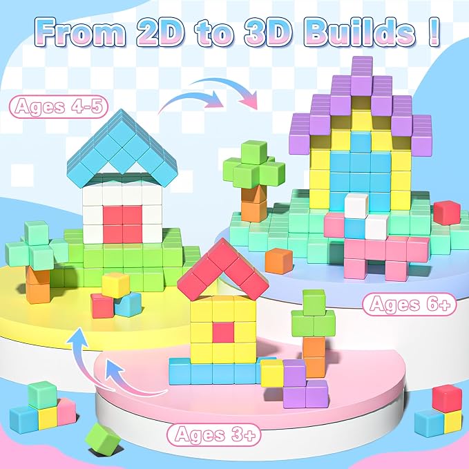 Apluses Magnetic Blocks Building Toys for 3+ Year Old Boys Girls | 1 inch, Gifts, PP Plastic, Candy colors, 81pcs
