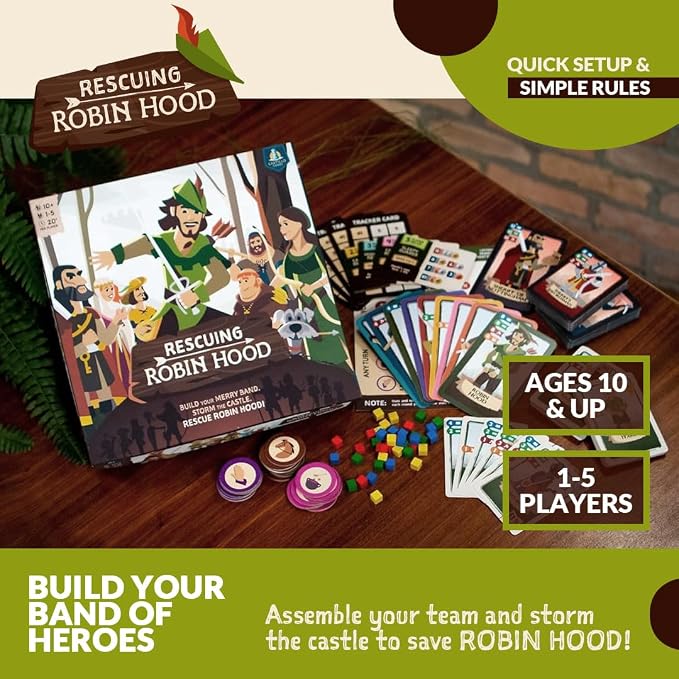 Rescuing Robin Hood – Cooperative Deck-Building Card & Strategy Tabletop Board Game | 1-5 Players | Ages 10+ | Medieval Fantasy Adventure | Kids, Teens, Adults, Family & Friends | Co-Op Fun Game Night
