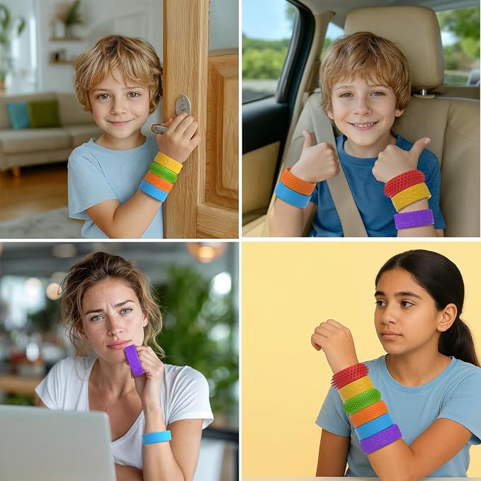 Fidget Toys Slap Bracelets - 6 PcsTextured Silicone Sensory Toys for Kids, Autism Calming Sensory Toy, Wearable Stress Fidgets for Adults Office Desk, Special Needs, Travel, Classroom Must Haves