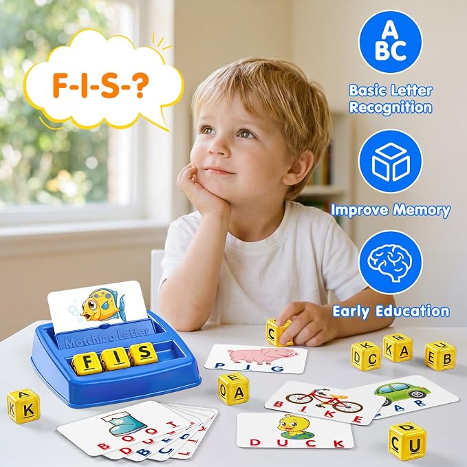 NARRIO Matching Letter Game, Educational Toys for 3 4 5 Year Old Boy, Spelling Word Games for Kids Ages 4-6 8, Board Games Puzzles for Toddlers Preschool Learning Activity