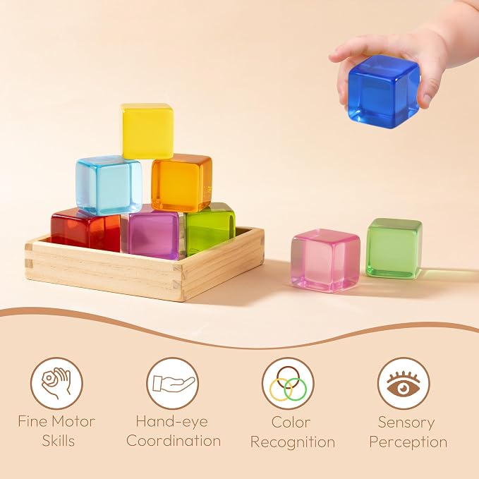 Woodtoe Large Building Blocks, Montessori Sensory Blocks for Toddlers 1-4 | Rainbow Acrylic Block Set, Montessori Toys for 1 2 3 Year Old Boy Girl, No Choking Hazard, Early Learning Kids Birthday Gifts