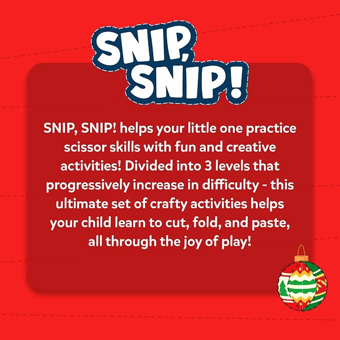 Skillmatics Snip Snip Christmas, Gift for Kids, Scissor Skills, Felt Craft | Preschool Activity Book, Safety Scissors, Fine Motor Skills, Learning Toy, Stocking Stuffers, Toddlers, Ages 3, 4, 5, 6