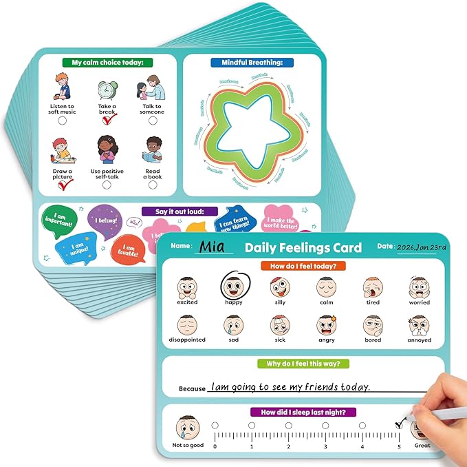 Aizweb Big Feelings Deck-12 Pack 9x12" Dry Erase Emotions Flash Cards with Coping Skills,Feelings Chart for Kids,Autism & ABA Tools,Calm Down Corner Supplies for Preschool Kindergarten Classroom