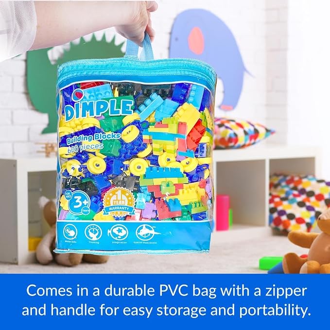 Dimple 600 Piece Large Building Blocks for Toddlers, Kids Interlocking Toys | Stackable Blocks, Multi-Colored Toys, Safe Non-toxic Plastic, Waterproof, Bright Colors, For Boys and Girls Age 3+