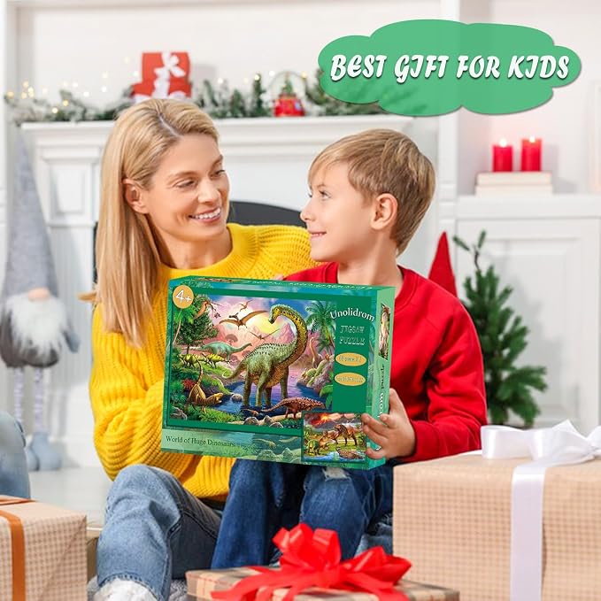 Puzzles for Kids Ages 4-6 – 2 x 60 Pieces World of Huge Dinosaurs | Puzzles for Kids Ages 3-5 6-8, Educational Learning Dinosaurs Toys, Gift for Boys and Girls