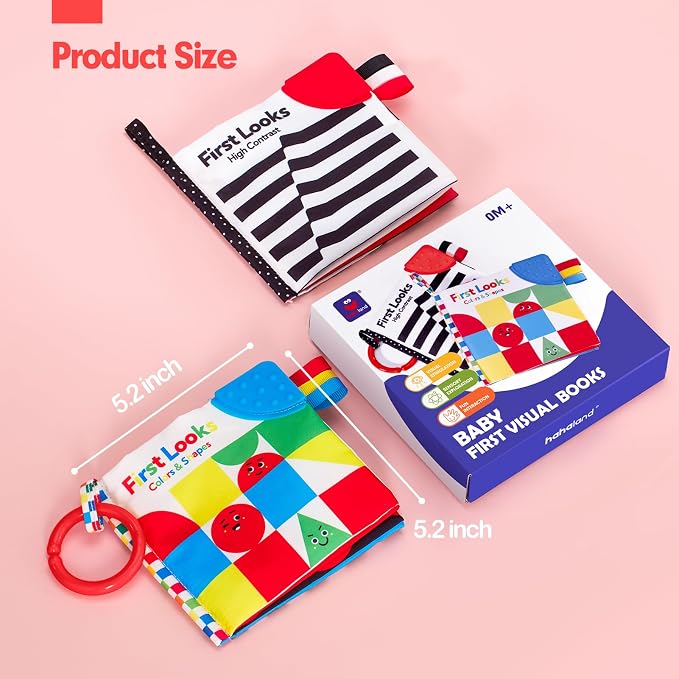 hahaland Baby Books 0-6 Months - 2PCS Infant Tummy Time Babies Toy | Newborn High Contrast Visual Development Sensory Book Baby Girl Boy Shower Birthday Easter Basket Stuffers