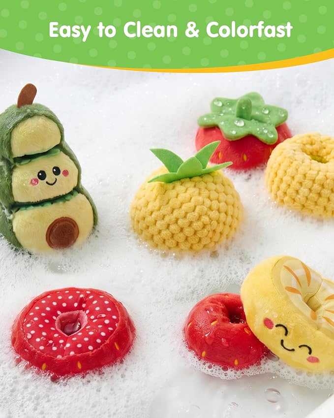 hahaland Montessori Toys for 1 Year Old Girl Boy, Stacking Rings Baby Toy | Soft Sorting & Stacking Toy Fruits with Wooden Stacker, Threading Set for Toddlers 1-3 Developmental 1st Birthday Girl Gifts
