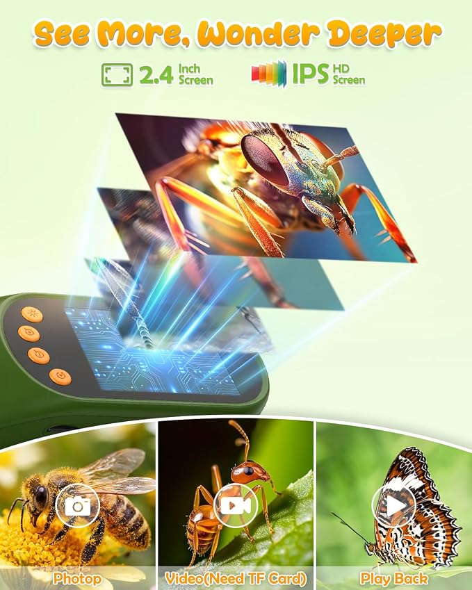 Bug Catcher for Kids,Kids Microscope,3-in-1 Insect Catching Kit for Kid | 2MP Camera Screen STEM Learning Toy,500x Magnification Insect Viewer Nature Exploration Outdoor Educational Gift for Boy Girl