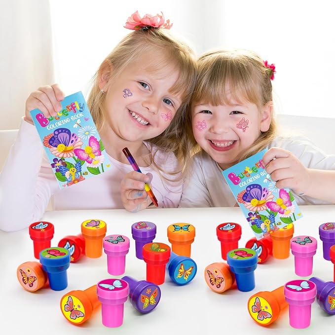 Cinrobiye 24 Pcs Butterfly Stampers Party Favor Set, Cute Butterfly Stamps for Kids Birthday Party, Classroom Rewards, Carnival Prizes, Goody Bag Fillers,Themed Party Supplies