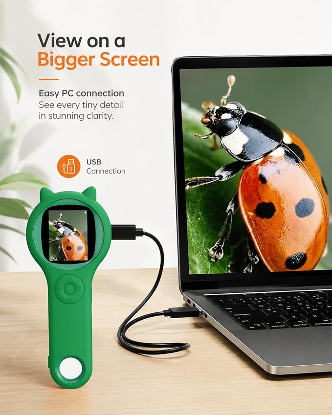 Nature Exploration Microscope for Kids, 500X Portable Digital Microscope with 2" IPS Screen, Plant Leaf Observation STEM Toy Age 5-12 (Green)