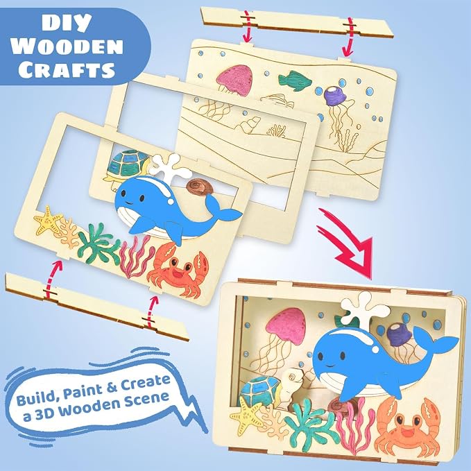 Vileafy Animals Painting Crafts for Kids Ages 3-5, 3 Arts and Crafts Kit | 3 Pack Kids Craft Supplies Include Ocean Animals, Jungle Animals, Dinosaurs with Brushes & Paints for Summer Activity & Party