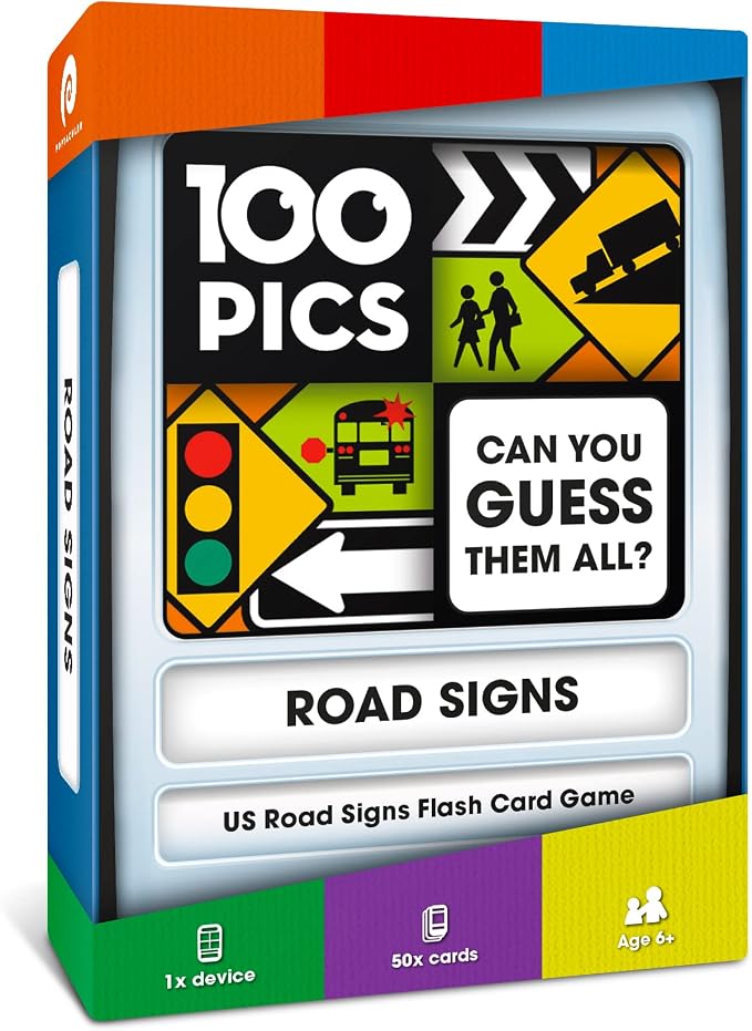 US Road Signs Travel Game - Learn 100 Road Signs | Flash Cards with Slide Reveal Case | Card Game, Gift, Stocking Stuffer | Hours of Fun for Kids and Adults | Ages 6+