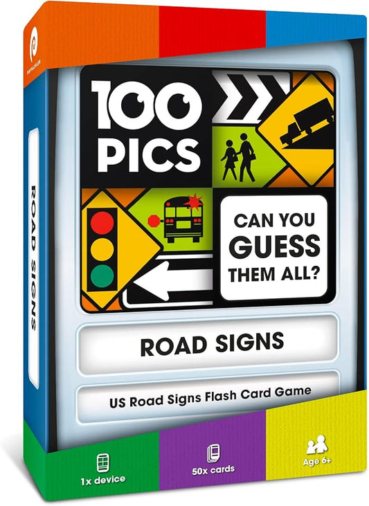 US Road Signs Travel Game - Learn 100 Road Signs | Flash Cards with Slide Reveal Case | Card Game, Gift, Stocking Stuffer | Hours of Fun for Kids and Adults | Ages 6+