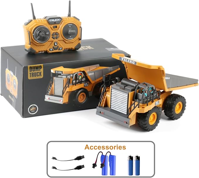 Dwi Dowellin Remote Control Dump Truck Toys for Boys 4-7,Construction Rc car with Lights/Sounds for Kids Age 8-12 Year Old,Ideal for Boys Age 3+