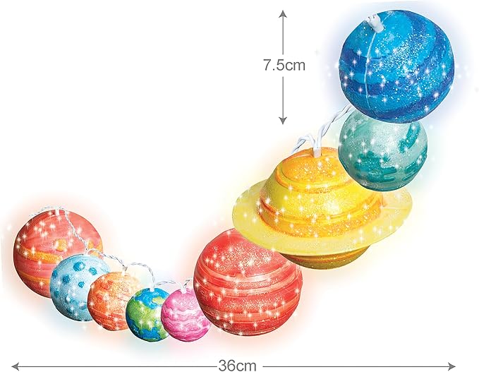 4M DIY Solar System String Lights - Outer Space Art & Craft Kit, Kids 5+ | Build a mini-planetarium with 9 LED planets, paint, and glitter. STEAM set includes poster and easy snap assembly