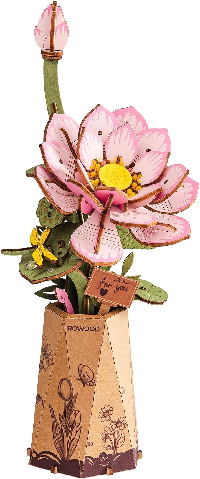 rowood Lotus 3D Puzzles for Adults,Wooden Flower DIY Craft Kits for Women,Botannical Collection Table Decor,Mothers Day/Teachners Day Gift