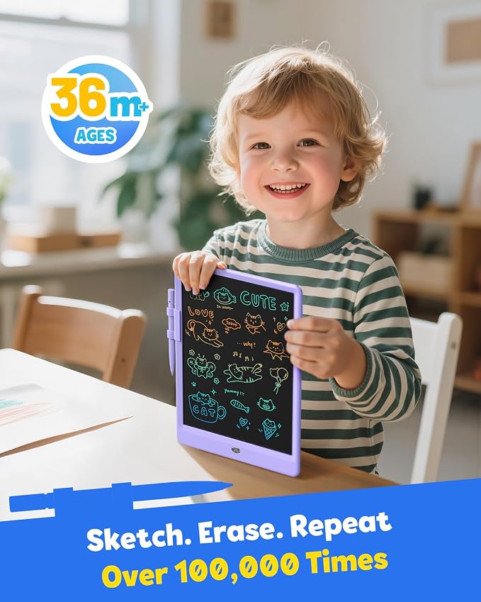 LCD Writing Tablet for Kids, 10-inch Coloring Drawing Pad, Mess Free Doodle Board, Airplane Travel Toys for Boys and Toddlers, Road Trip Essentials, Gifts for 3 4 5 6 7 8 Year Old Girls(Purple)