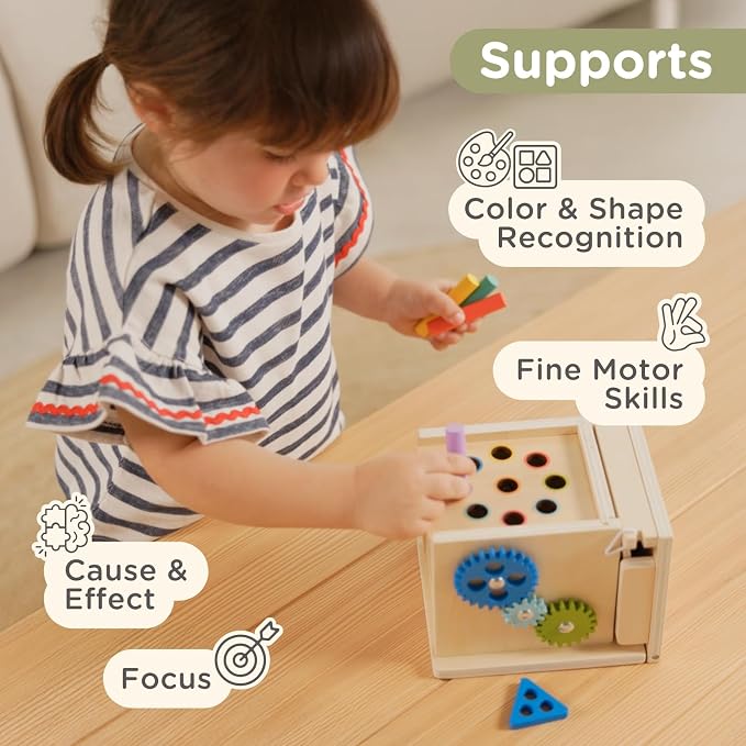 Nene Toys 7-in-1 Montessori Toy for 1 Year Old Baby – Wooden Activity Cube with Carrot Harvest, Shape Sorter & Stacking, Coin Box, Ball Drop, Gears & Clock – Gift for Toddler Boys & Girls 1 2 3 Years