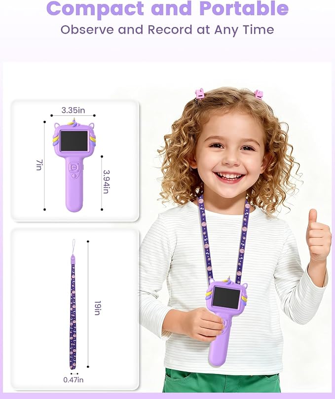 Kids Microscope Outdoor Toys - Handheld Microscopes Autofocus | Portable Microscopes with 2.4" Screen,Educational Science Kit Christmas Birthday Gift for Age 3-8 Girls Boys (Purple)