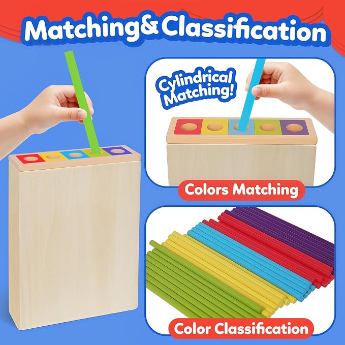 ROOCHKD Wooden Sorting Toy Montessori Color & Shape Sorter Class Activity | Fine Motor Game, Colors and Shapes Recognition, Gifts for Boys and Girls