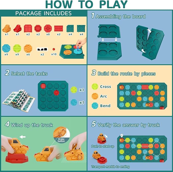 burgkidz Montessori STEM Toys for Kids: Logical Road Builder Board Game | 180+ Brain Teaser Puzzles on 8 Mega Boards - Develops Logic Skills for Preschoolers - Montessori Gifts for Boys Ages 3-8