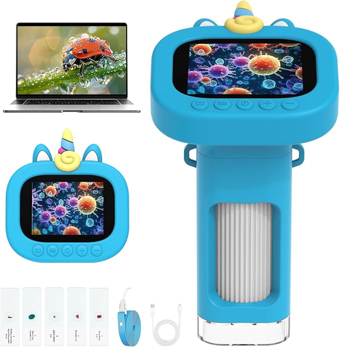 Kids Handheld Digital Microscope Portable: Mini Science Gifts Kit STEM Toy | 2.4" Display Gifts, Rechargeable, 1000X Pocket Educational Magnifying Glass Outdoor Gifts for Boys Girls