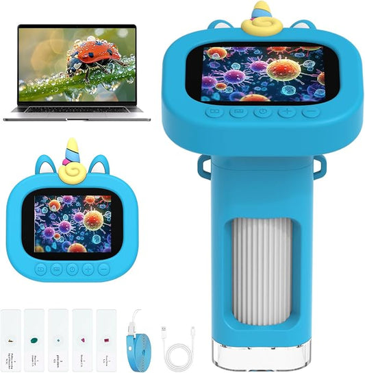 Kids Handheld Digital Microscope Portable: Mini Science Gifts Kit STEM Toy | 2.4" Display Gifts, Rechargeable, 1000X Pocket Educational Magnifying Glass Outdoor Gifts for Boys Girls