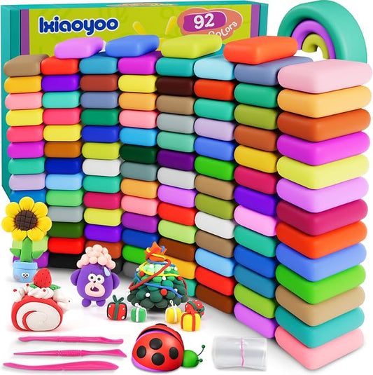 Ixiaoyoo Air Dry Clay, 92 Colors Foam Modeling Clay for School Projects | Safe & Non-Toxic, Soft, Non-Sticky, DIY Model Crafts Kids Toys for Home Party Favors, Birthday Gifts for Aged 3–12 Boys Girls