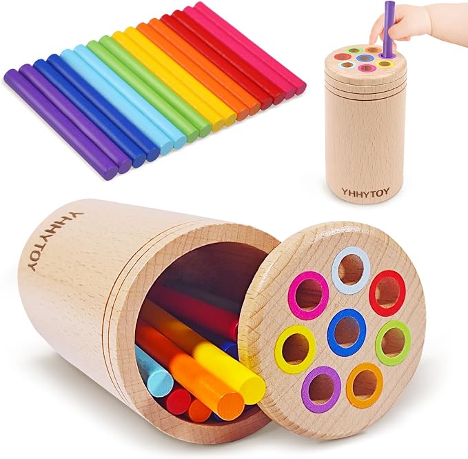 YHHYTOY Montessori Toys for 1 Year Old, Toddler Learning Color Sorting Toys | 18 Month Old Fine Motor Skills Toys for 1-2 Year Old, Wooden Preschool Learning Sensory Toys for Toddlers 1-3, Gifts for Kids