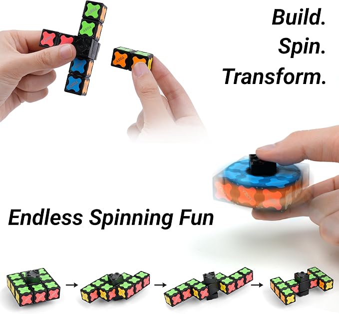 TOSY Magnet Fidget Spinner Mini - 8 Blocks, 3 in 1 Toy: Transformable Fidget Spinner, Infinity Cube, 2x2 Puzzle Cube, Stress Relief, STEM Magnet Tiles Birthday Gift for Kids/Boys/Girls/Adults, 4-Pack