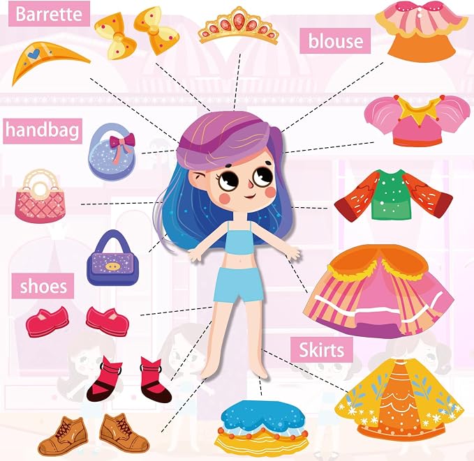 Kalysky Dress Up Sticker Books for Girls Ages 2-4 4-8, Reusable Puffy 3D Sticker Books for Toddlers 2-4 Years, Include Princess Mermaid Fairy and Fashion Girl,Activity Book for Toddlers 1-3