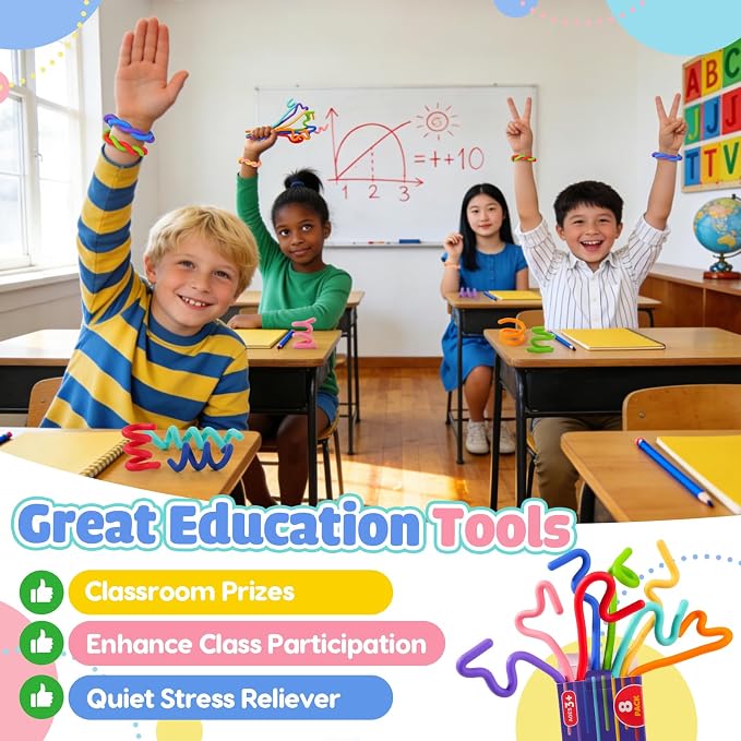 Sensory Toys Fidget Sticks for Kids: 8 Pack Creative Silicone Fidget Sticks - Quiet Desk Fidgets for Classroom Prizes - Fidget Toys for Autism ADHD Stress Relief - Calm Down Back to School Supplies
