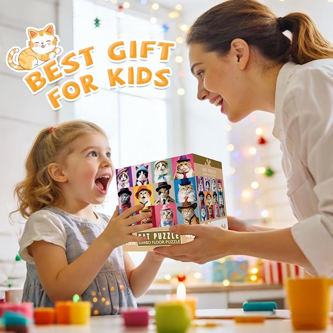 Jumbo Floor Puzzle for Kids,48 Piece Cute Cat Jigsaw Puzzle Ages 3-8 | Pet Cat Puzzle,Extra-thick Cardboard,Preschool Learning Toy,35x24 in Completed,Ages 3-8,Educational Gift for Boys and Girls